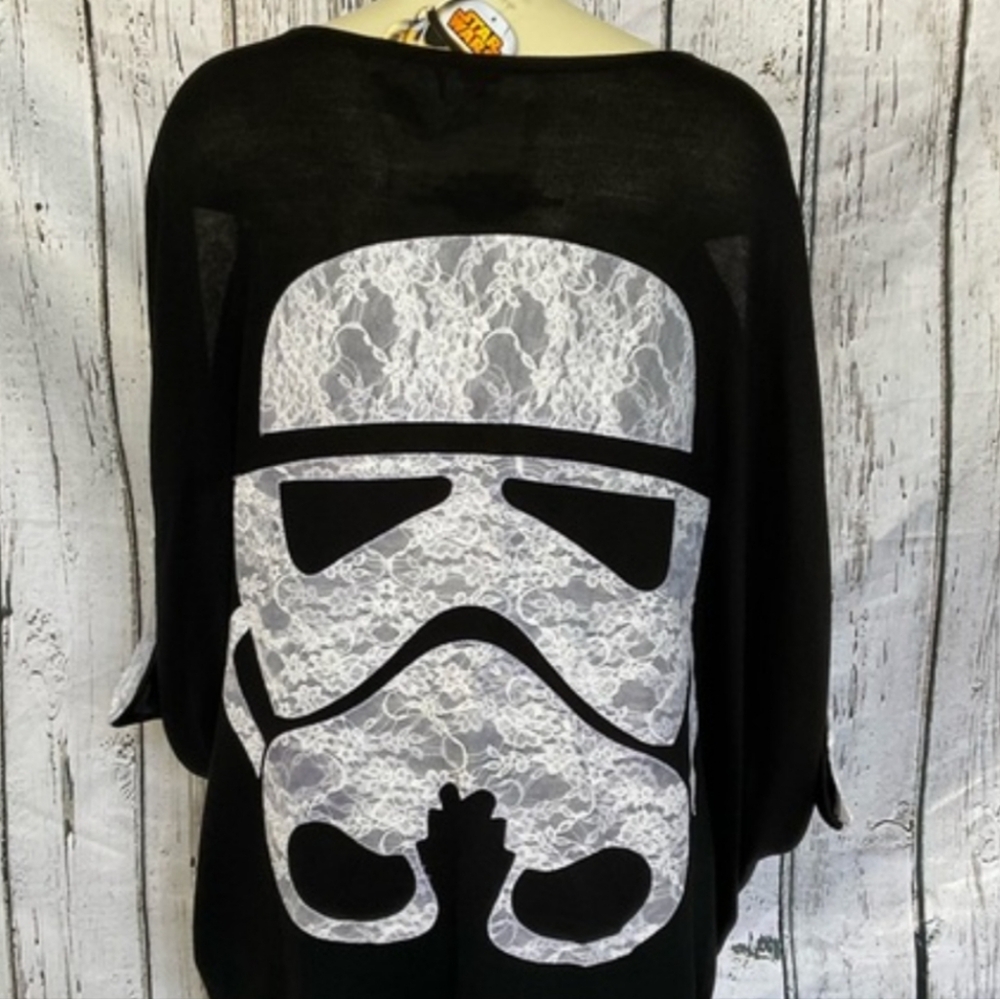 NWT Star Wars We Love Fine Stormtrooper Lace Accents Black & White Shawl Sweater